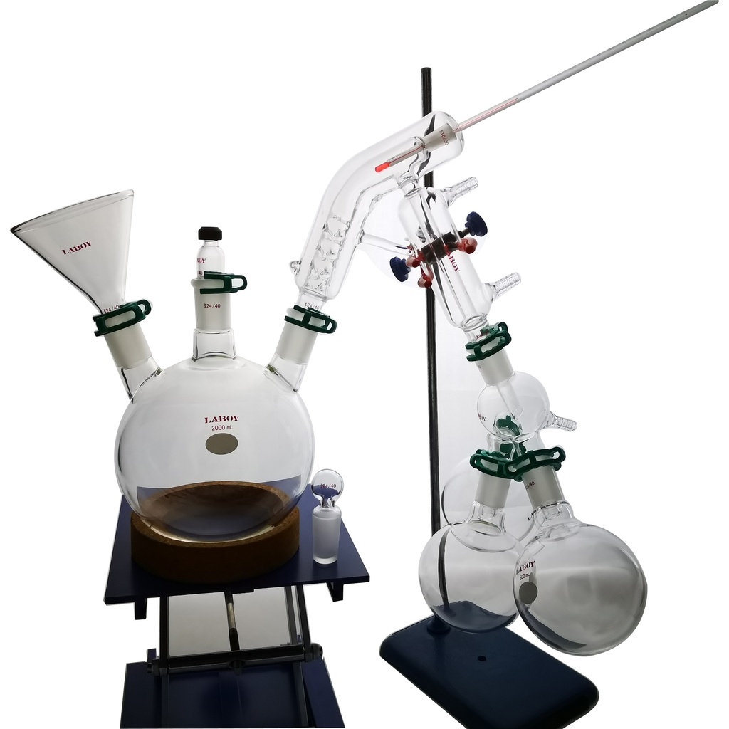 Laboy Glass 2000mL 24/40 Distillation Set Distilling Apparatus Organic Chemistry Lab Glassware Kit