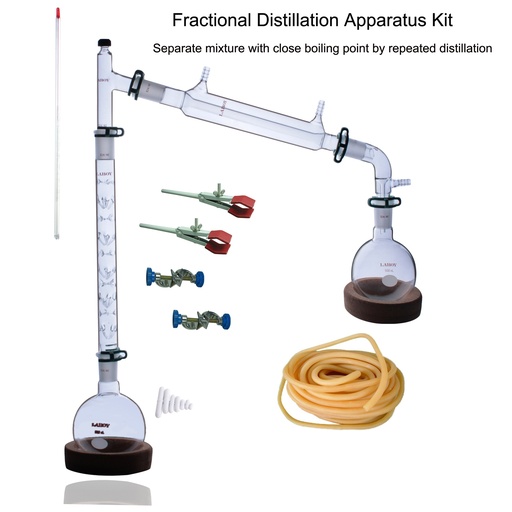 [LBFD001] Laboy Glass Fractional Distillaton Apparatus Kit Fractionating Distilling Set with 24/40 Joints & Vigreux Column Organic Chemistry Lab Glassware Equipment